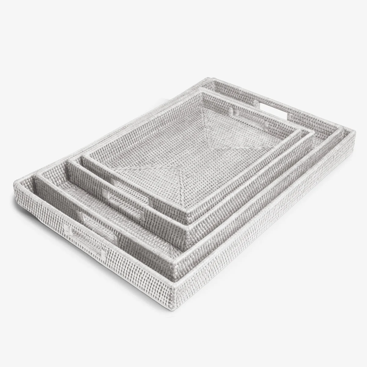 Rattan Trays Rectangular (White Washed)
