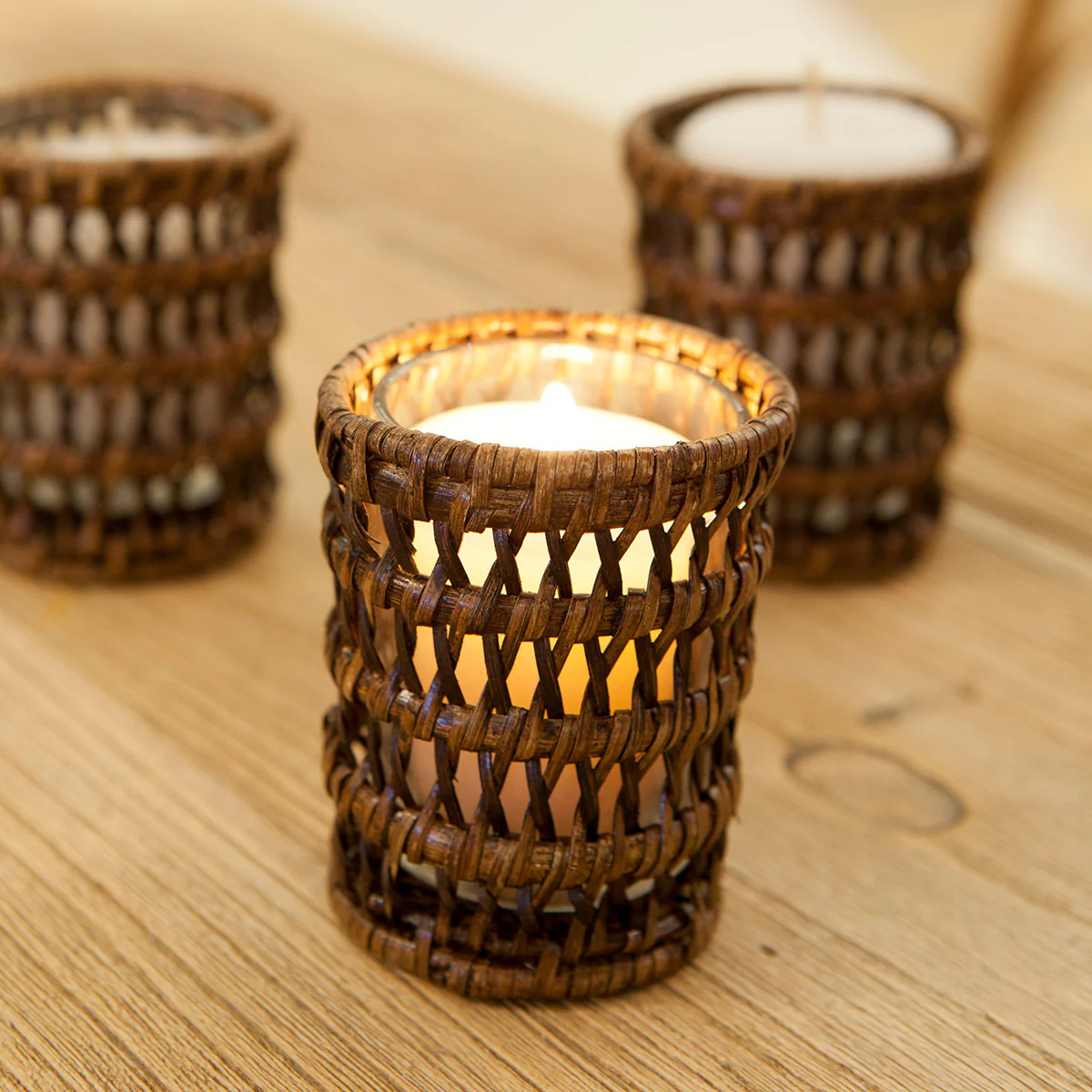 Rattan Votive Candle Holder (Brown) - Image 3