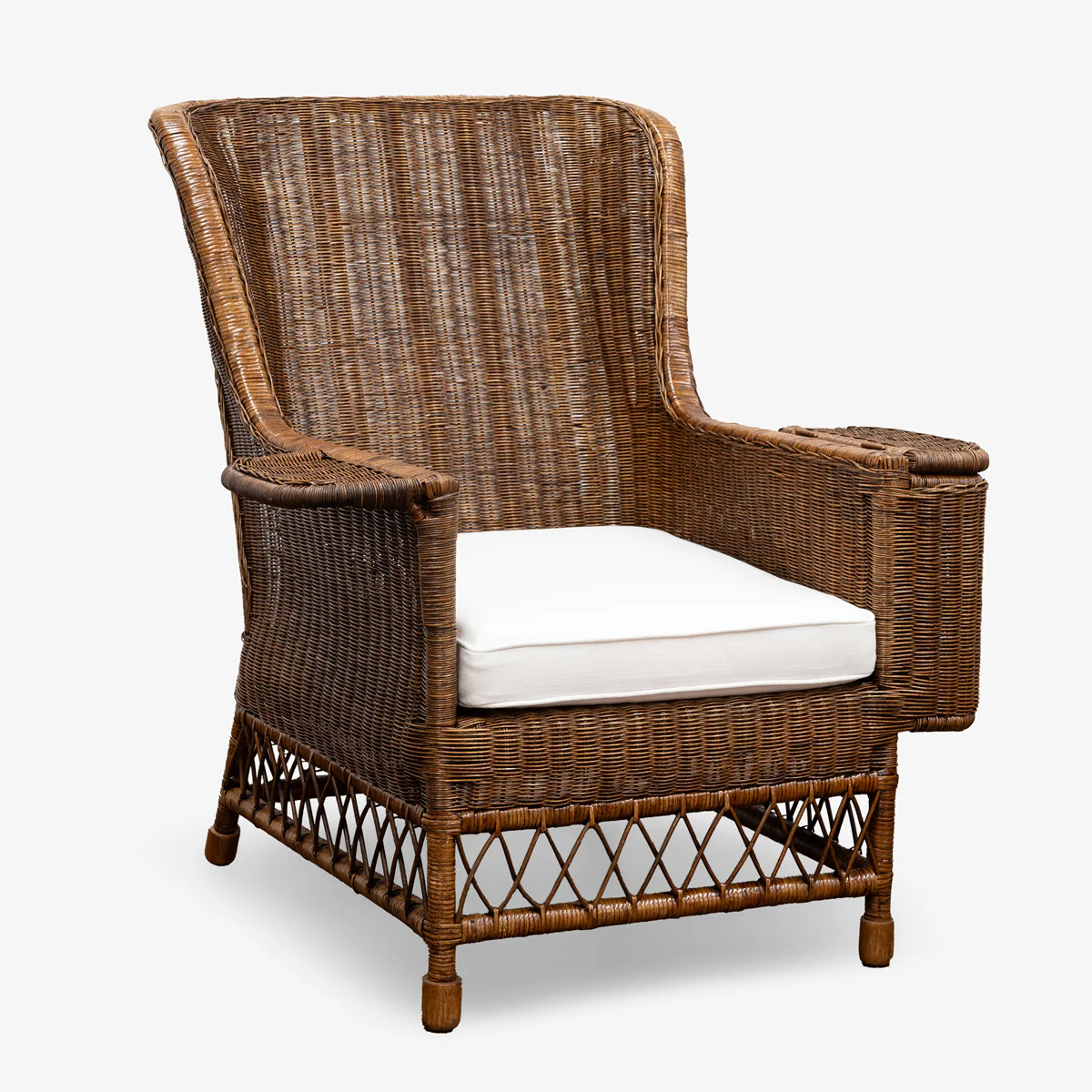Rattan Wing Armchair (Brown/Cream) - Image 7