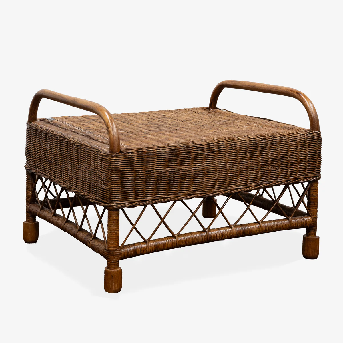 Rattan Wing Footstool (Brown/Cream) - Image 3