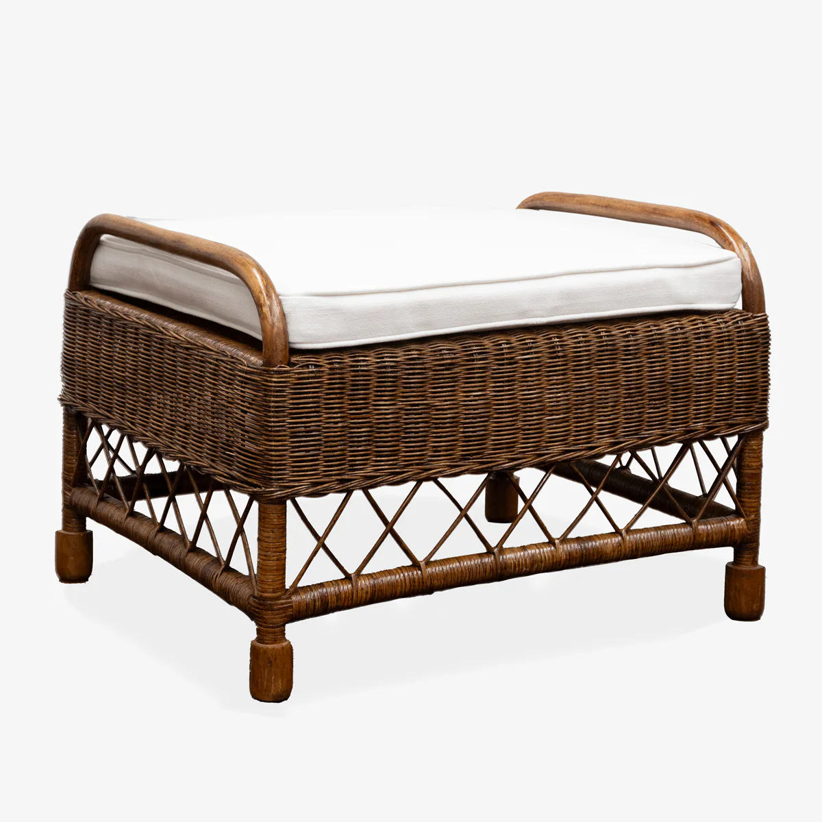 Rattan Wing Footstool (Brown/Cream) - Image 6