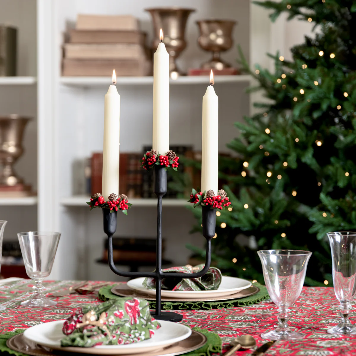 Red Berry & Pine Cone Candle Rings - Image 2