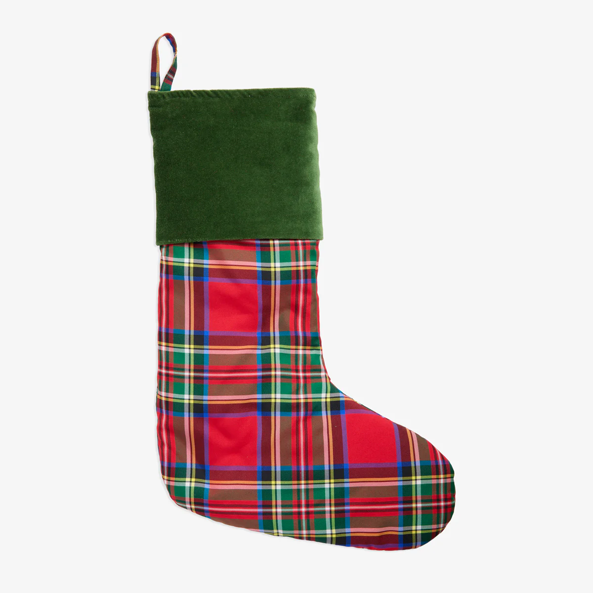 Red Tartan Stocking With Green Velvet