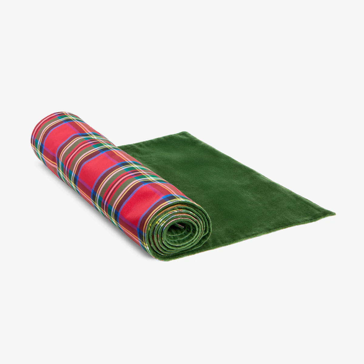 Red Tartan Table Runner With Green Velvet