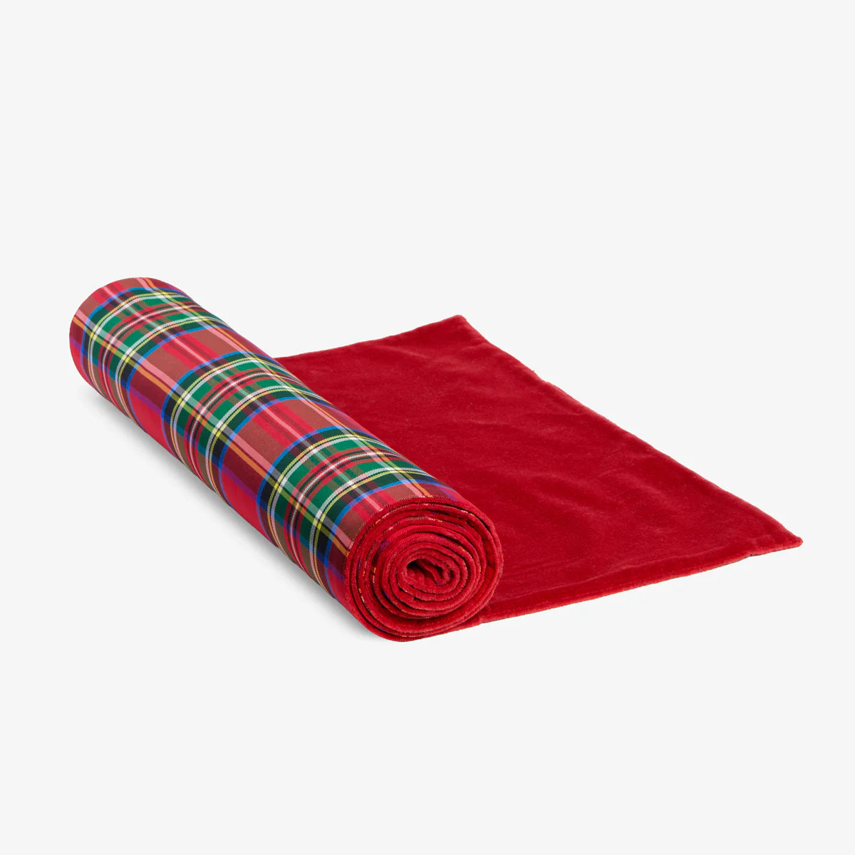 Red Tartan Table Runner With Red Velvet