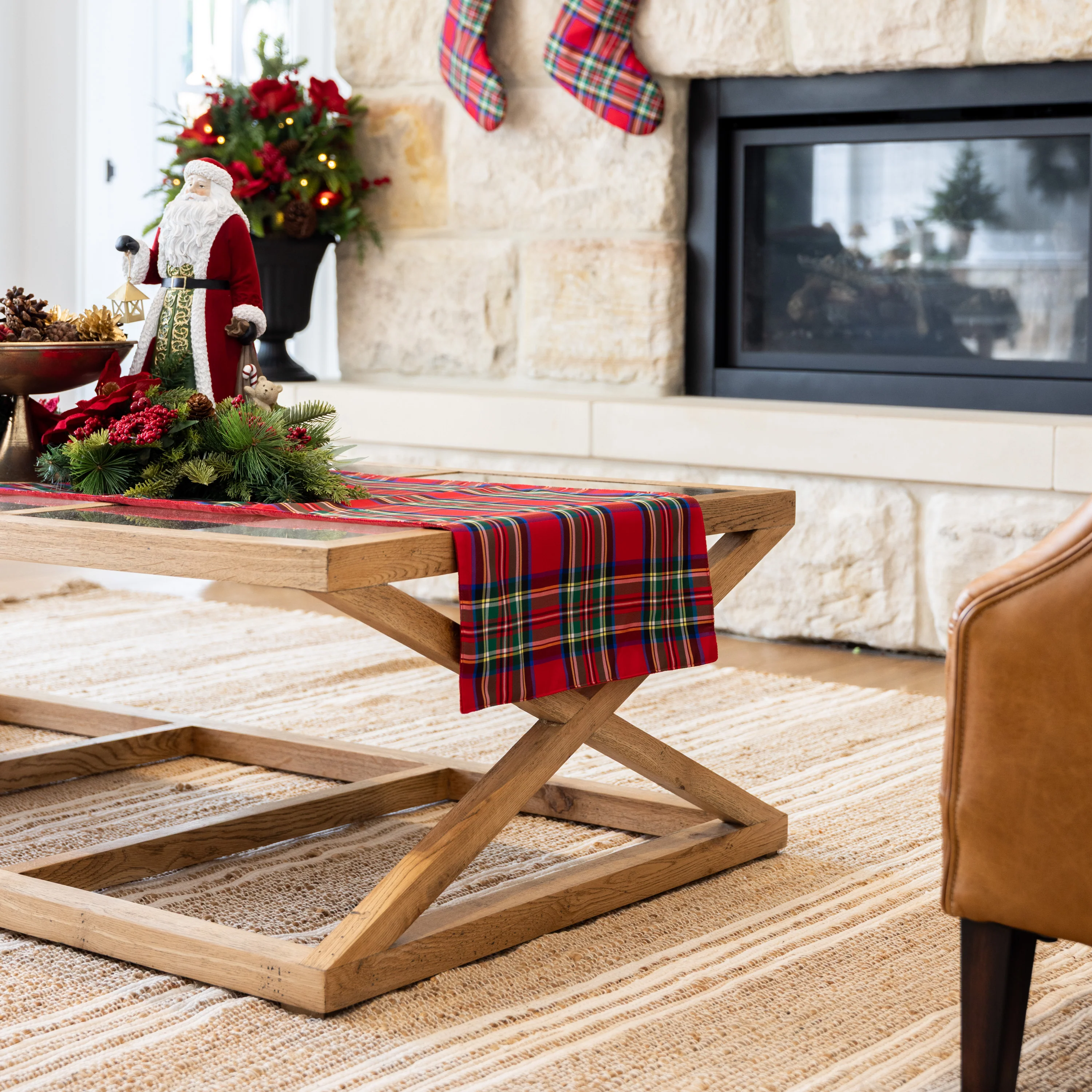 Red Tartan Table Runner With Red Velvet - Image 2