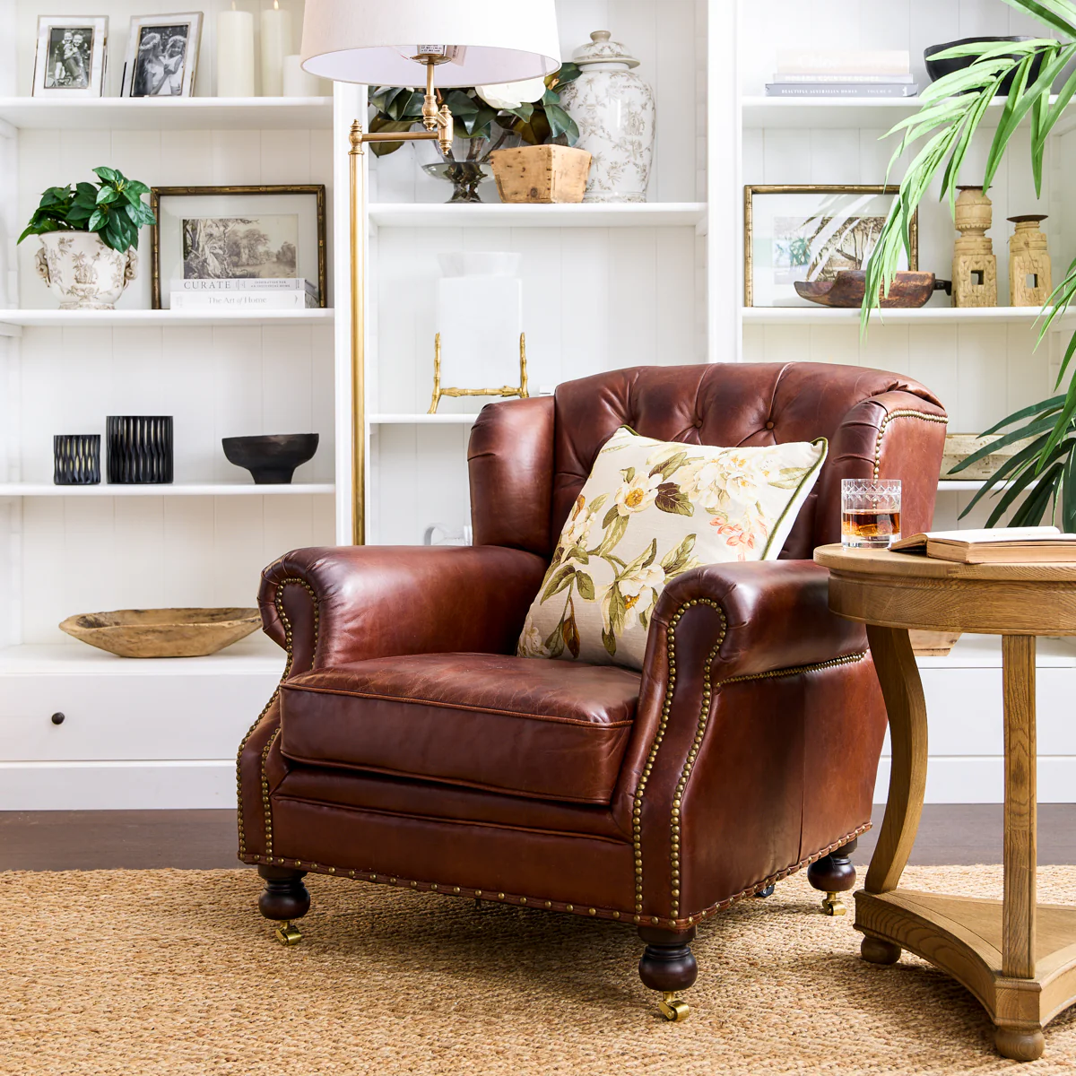 Santiago Tufted Leather Wingback Armchair (Brown) - Image 2