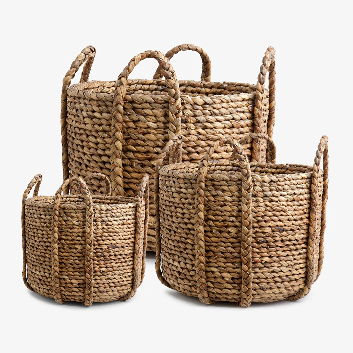 Water Hyacinth Baskets With Handles Round