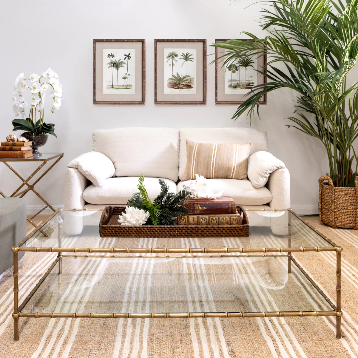 St Kitts Glass & Brass Bamboo Coffee Table - Image 2