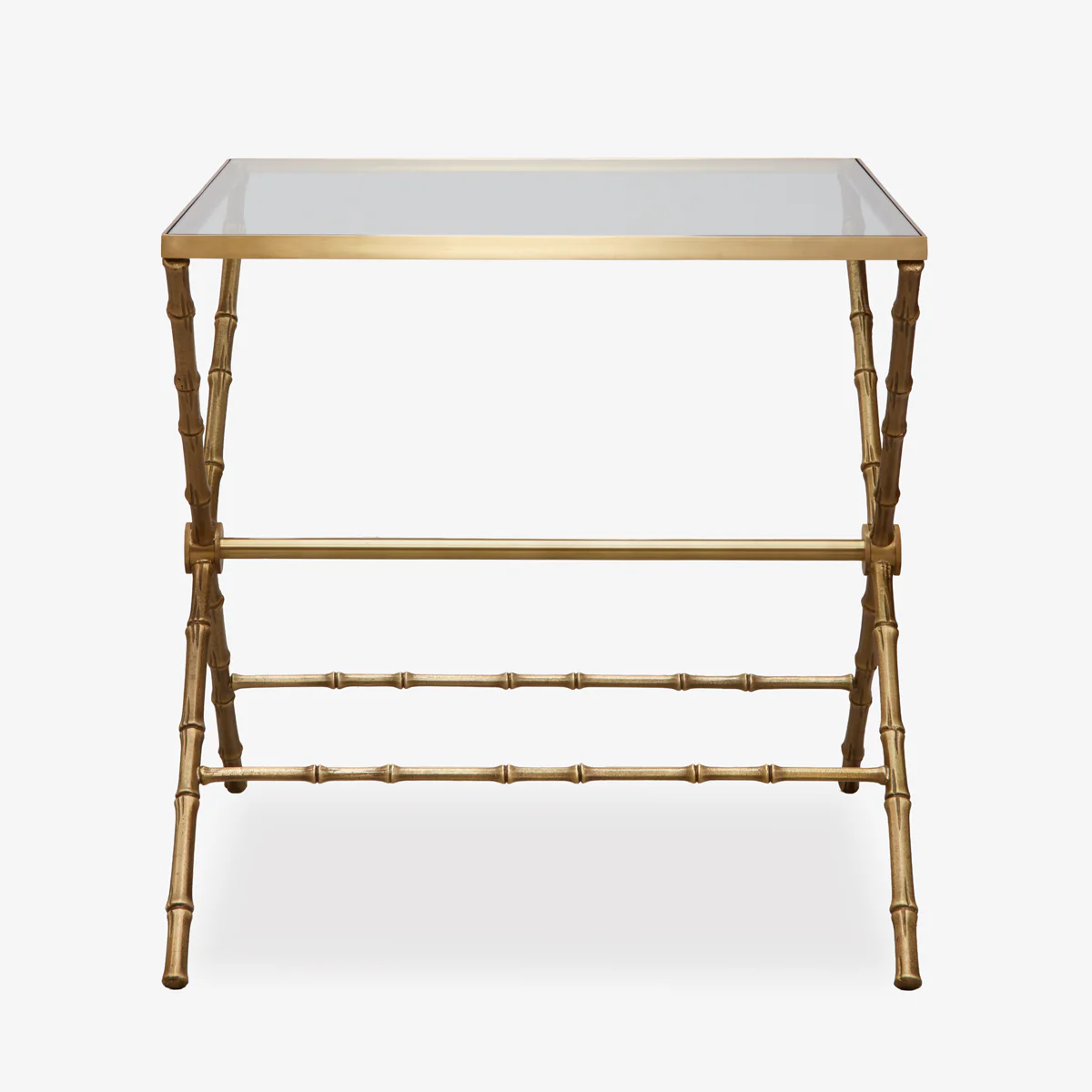 St Kitts Glass & Brass Bamboo Cross Leg Side Table - Image 3