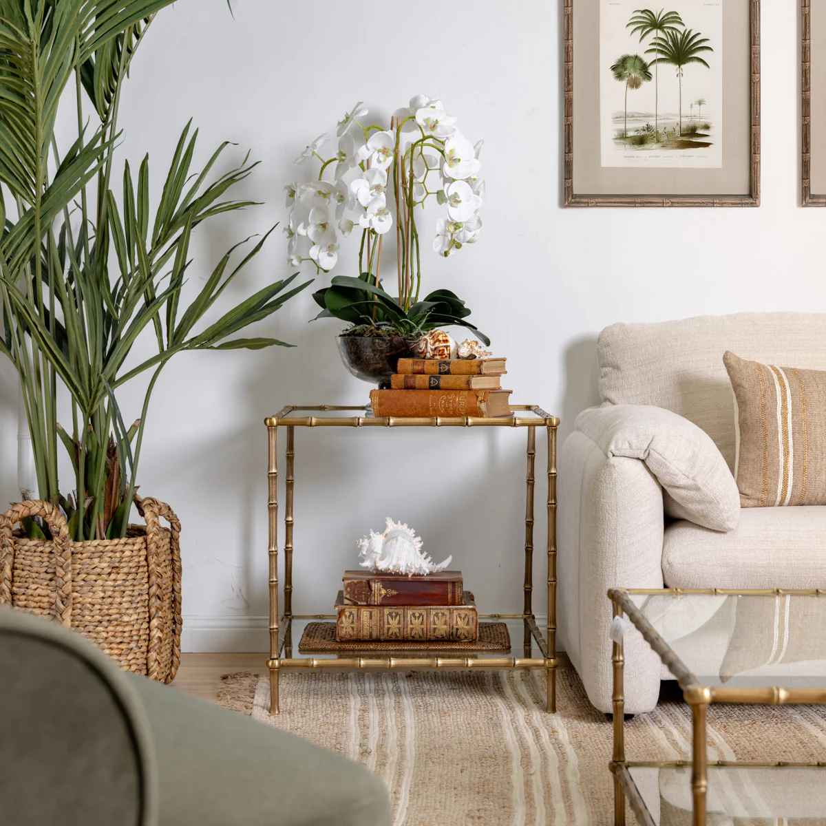 St Kitts Glass & Brass Bamboo Side Table - Image 2