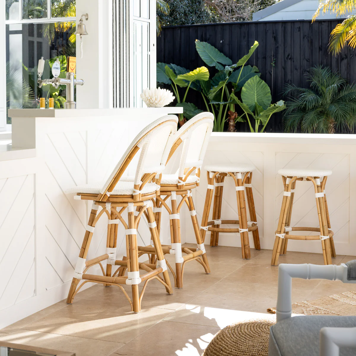 St Tropez Swivel Counter Bar Stool (White Single Weave) - Image 2