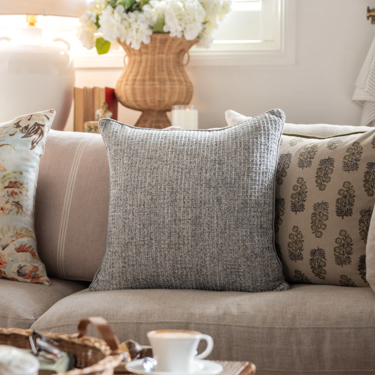 Textured Velvet Cushion Cover Grey - Image 2