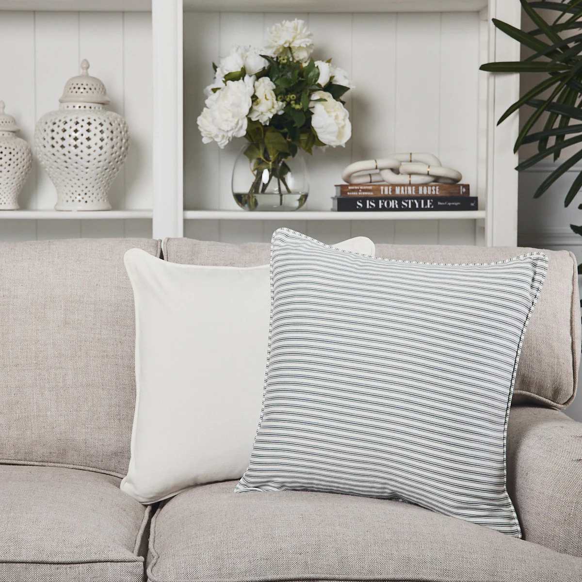 Ticking Stripe Cushion Cover (Grey) - Image 2