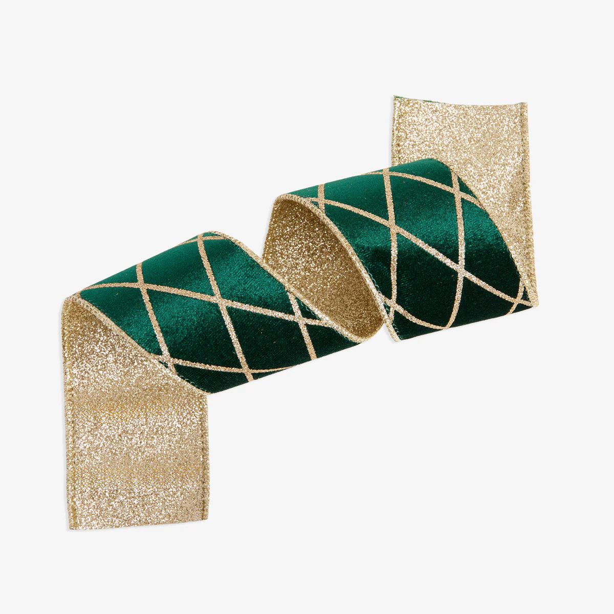 Velvet Trellis Wire Ribbon (Green & Gold)