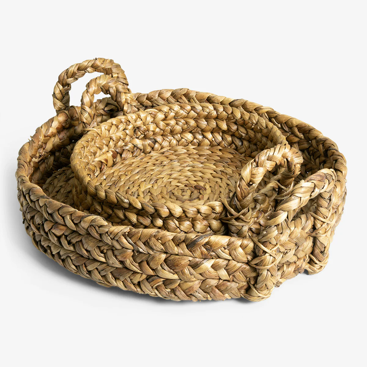Water Hyacinth Trays With Handles Round